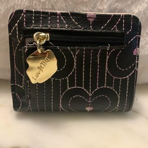 etsey Johnson Luv Betsey Snap Card/ID Wallet Black & White Heart & Stripe Stitch